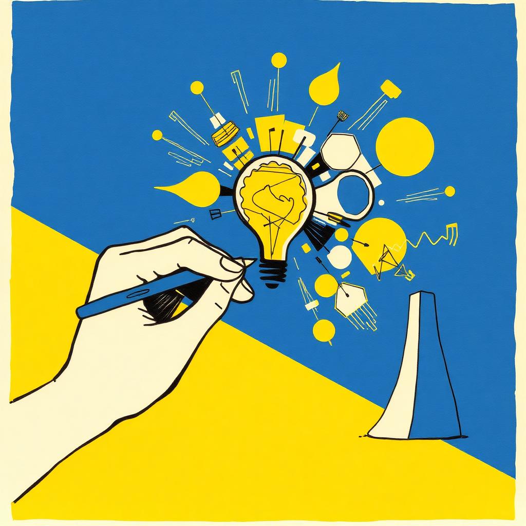 Risograph illustration of human and AI creative collaboration