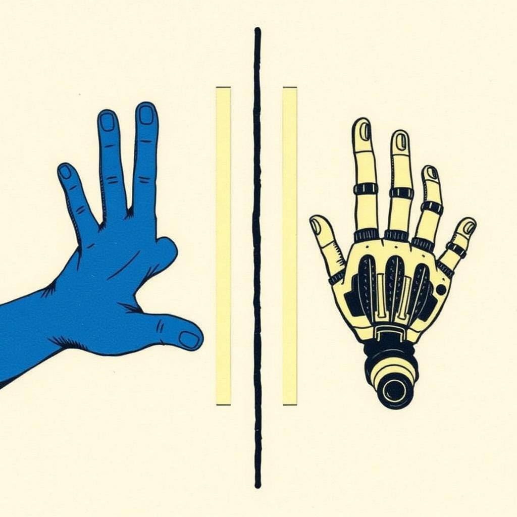 Risograph illustration of human and machine scientific capability